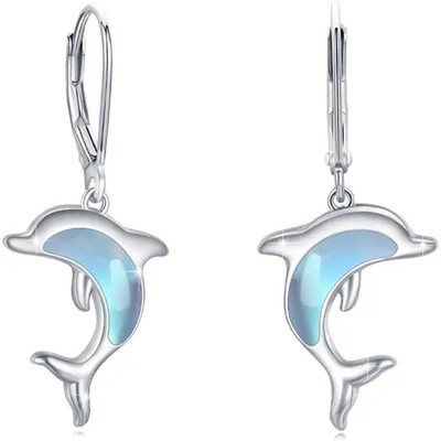 Produktbild von Ohrstecker Delfin mit Mondstein 925 Sterling Silber hypoallergen für Damen