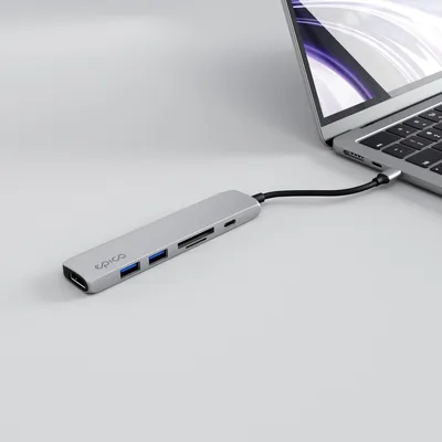 Productafbeelding van Epico 6v1 aluminium hub, 8K, met USB-C connector - zilver
