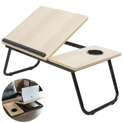 Produktbild von Klappbarer Laptoptisch - Höhenverstellbarer Computertisch 5 Stufen - Betttisch & Sofatisch - 55x32x25 cm - Tragbar - Hellbraun