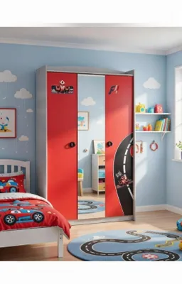 Produktbild von Kinder Kleiderschrank im Rennwagen Design mit Spiegel und Stauraum