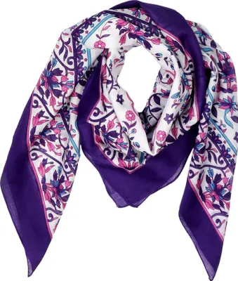 Produktbild von Baumwolltuch Blumen Ranken Muster04 lila bunt quadratisches Tuch
