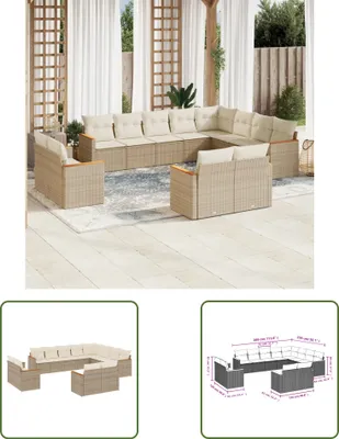Produktbild von The Living Store 12-tlg. Garten-Sofagarnitur mit Kissen Beige Poly Rattan