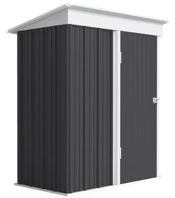 Produktbild von Geräteschuppen Metall 161x95x181 cm Dunkelgrau, wetterfestes Gartenhaus mit Pultdach & Regalböden, platzsparendes Gerätehaus verzinkt, abschließbar