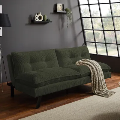 Produktbild von riess-ambiente Schlafsofa COCOONING 190cm grün Cord 3-Sitzer Couch mit fest vernähten Kissen