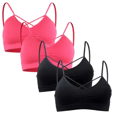 Produktbild von Fabio Farini - 4 Stück Sport-BH - Damen nahtlose Sport-Bustier aus atmungsaktiven Material bügellos, mit Spaghettiträgern