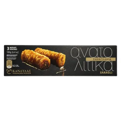 Kandylas Saragli Baklava 180 g Packung auf Weiß