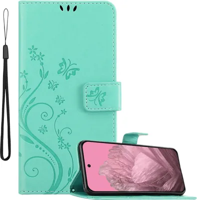 Produktbild von Cadorabo Hülle für Google Pixel 9 Hülle in FLORAL TÜRKIS Schutzhülle im Blumen Design mit Magnetverschluss, Standfunktion und Kartenfächern Book Case Cover