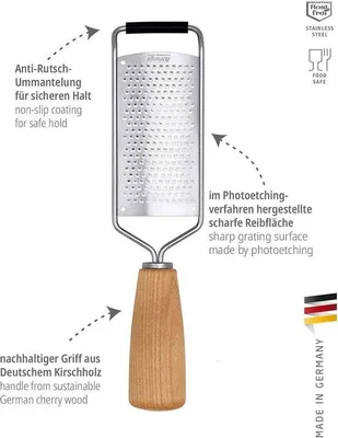 Produktbild von Professionelle Gewürz- und Kräuterreibe mit Mikroreibe - Handgefertigt in Solingen - Zitronenpraller - Zest-Reibe