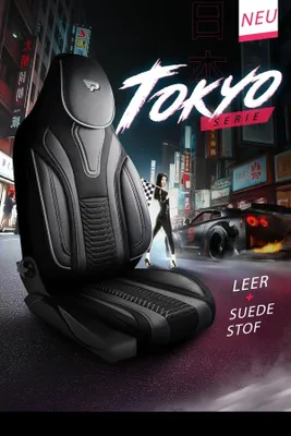 Zdjęcie produktu dla Pokrowce na siedzenia z serii Tokio Szaro-czarne – imitacja zamszu z syntetyczną skórą – uniwersalne pokrowce na siedzenia samochodowe – idealne dopasowanie do ponad 3000 modeli samochodów – zestaw na przednie siedzenia.Wersja: zestaw na przednie siedzenia, kolor: szaro-czarny