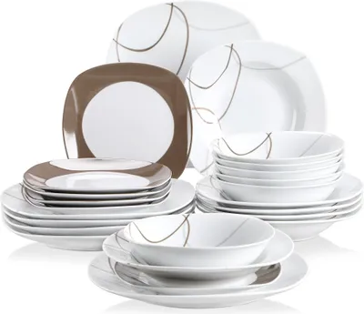 Obrázek produktu pro VEWEET jídelní servis "Nikita" z porcelánu, 24dílná sada nádobí, mísy, dezertní talíře, jídelní talíře, polévkové talíře, kombinovaný servis pro 6 osob