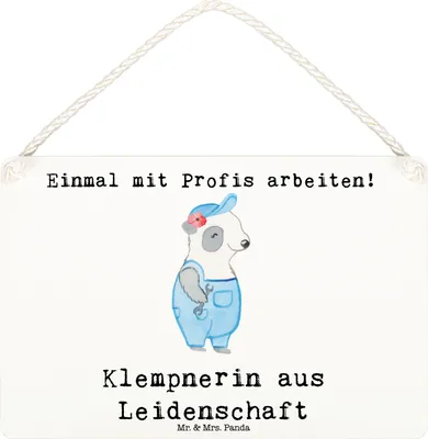 Produktbild von Mr. & Mrs. Panda Schild Klempnerin Leidenschaft DIN A6 - Weiß - Geschenk, Spruch, Wandbild Holz, Holzschild, Türschild, Witzig, wandtafel, Sanitärinstallationen, Lustig