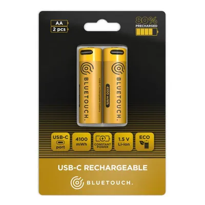 Obrázek produktu pro USB-C nabíjecí baterie BLUETOUCH; typ AA, 4100 mWh, 2 ks v balení