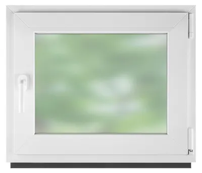 Productafbeelding van Raam, badkamerraam, kunststofraam, wit, afmetingen BxH: 115 x 90 cm (1150 x 900 mm), DIN rechts - ALLE MATEN, dubbel glas, melkglas, draai- en kiepfunctie - BauPlaza