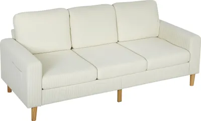 Image de HOMCOM Canapé 3 places en velours côtelé, 192 cm, design moderne, canapé avec coussins à ressorts et assise rembourré, pour salon, chambre, bureau, beige