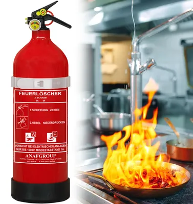 Produktbild von 2L Schaumfeuerlöscher Fluorfrei, Brandklasse A/F, Feuerlöscher mit Manometer & Wandhalterung, 5A 5F, Fettbrandlöscher