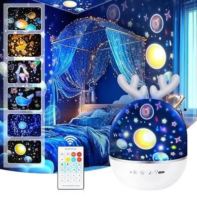 Zdjęcie produktu dla Lampka nocna projektor gwiazd dla dzieci z muzyką pilotem timer