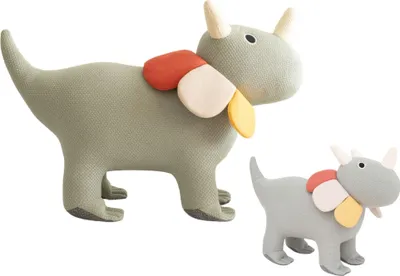 Produktbild von Crochetts Set aus 2 Triceratops-Dinosaurier-Kuscheltieren aus Baumwolle (Groß + Mini) 4056