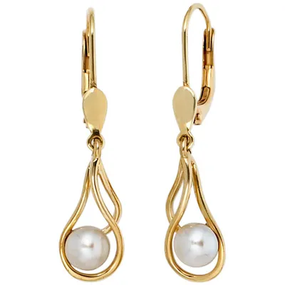 Produktbild von Ohrringe Boutons Ohrhänger Süßwasser Zuchtperlen 585 Gold Gelbgold