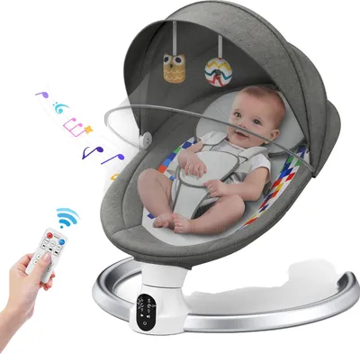 Obrázok produktu pre Detská hojdačka, nastaviteľný uhol hojdania, Bluetooth hudba, tmavošedá