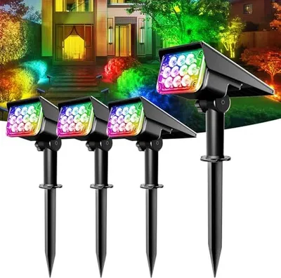 Produktbild von T-SUNUS Gartenstrahler Solar Außen mehrfarbig, Solarstrahler für 10 LED Solarlampen außen 6 Farbwechsel Gartenleuchte IP65 Wasserdicht Bäume