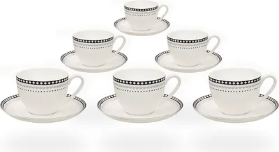 Obrázok produktu pre Čajové šálky / kávové šálky Buchensee, porcelán, 6 šálok po 210 ml, dekor s kosoštvorcami, jemný kostný porcelán