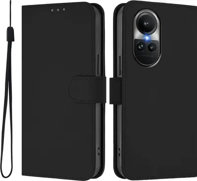 Produktbild von Hülle für Oppo Reno10/Reno10 Pro - Phonesta Soft Skin Book Wallet Klapphülle mit Kordel - Schwarz