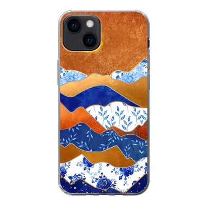 Produktbild von MuchoWow® Handyhülle Schutzhülle Hülle für iPhone 13 Delfter Blau - Gold - Blumen Silikon Softcase Handy Hülle - Karteninhaber