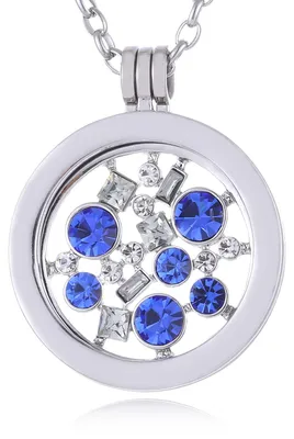 Produktbild von Morella Damen Halskette 70 cm Edelstahl mit Amulett und Coin 33 mm Universum mit Zirkoniasteinen blau in Schmuckbeutel