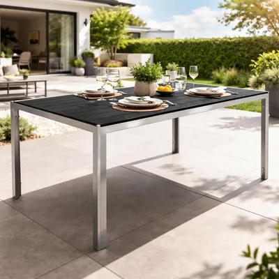 Alu Nonwood Gartentisch Esstisch Outdoortisch Silber/Schwarz 150x90cm