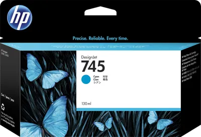 Zdjęcie produktu dla HP 745 130-ml DesignJet Cyan Ink Cartridge, HP DesignJet Z2600 PostScript Printer, HP DesignJet Z5600 PostScript Printer, Termiczny druk atramentowy, Cyjan, F9J97A, Singapur, 202 mm