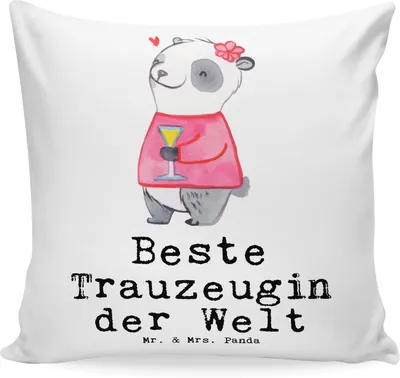 Produktbild von Mr. & Mrs. Panda Sofakissen Panda Beste Trauzeugin der Welt - Weiß - Geschenk, Kissen 40x40, Geschenkidee, Dekokissen, bedruckt, Kuschelkissen, Dankeschön, für sofa, JGA