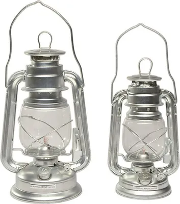Two metal lanterns of different sizes on a white background.