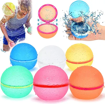 Produktbild von 6 Stück Wiederverwendbare Wasserballons,Silikon-Wasserspritzball für Kinder Wasserkampfspiel,Wasserbomben