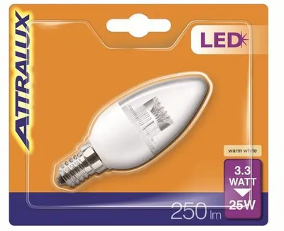Immagine prodotto di 10 lampadine LED a forma di candela da 3,2 W con attacco E14, luce bianca calda 2700 Kelvin, 250 lumen (equivalenti a 25 W)