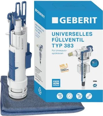 Produktbild von BADfabrik24 Geberit Füllventil Typ 383 für Unterputz Spülkasten, 240.705.00.5 + Geberit Typ 212 Spülventil komplett für Sigma, Delta und UP300 UP-Spülkasten+Mikrofasertuch
