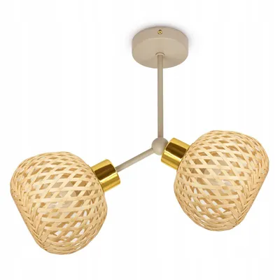 Produktbild von Luxolar LED Deckenlampe 2-flammig E27 Rattan Boho Beige/Grau - Verstellbar Hängelampe für Schlafzimmer, Küche über Esstisch Wohnzimmer