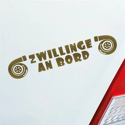 Produktbild von Auto Aufkleber Zwillinge an Bord Turbolader Turbo Twins 20x4 cm Gold Sticker Heckscheibenaufkleber