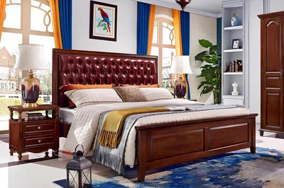 Produktbild von Doppelbett Luxus Schlafzimmer Holz Bett Polster Bettrahmen Möbel Design Barock