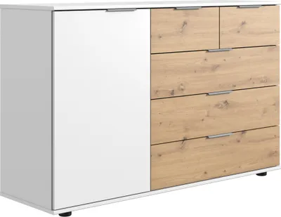 Produktbild von Schlafzimmer Kommode in weiß mit Artisan Eiche Nb. GRANADA-43, B/H/T ca. 130/83/41 cm