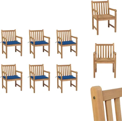 Produktbild von vidaXL Gartenstühle 6 Stk. mit Königsblauen Kissen Massivholz Teak -  Gartenstühle