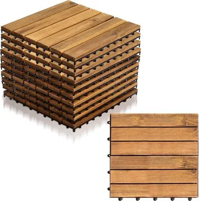 Produktbild von Terrastegel-Set 8qm - 30x30 cm - 88 Stücke - Houten - Balkon, Terras oder Vlonder - Klik-Tegel - Snelle Montage - Acaciaholz - Braun