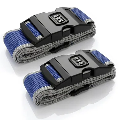 Image de Deux sangles de valise avec serrure à combinaison, ceinture de sécurité réglable, gris-bleu