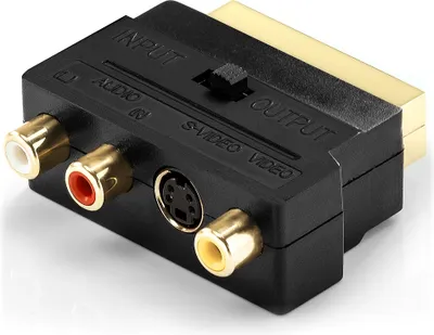 Produktbild von deleyCON Scart auf 3X Cinch Buchsen IN/Out Umschalter + S-Video S-VHS AV Audio Video Adapter Vergoldete Kontakte