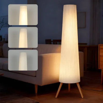 Produktbild von HOMCOM LED Stehlampe Wohnzimmer Dimmbar Holz mit Dreibein Stehleuchte Weiß
