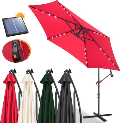 Obrázek produktu pro Jayseuw slunečník konzolový zahradní slunečník altán s LED osvětlením 300cm - červený