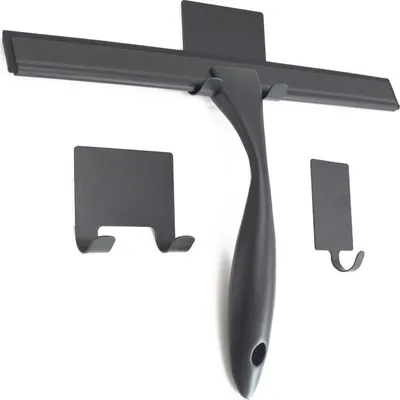 Produktbild von INF Schwarzer Edelstahl Fensterabzieher Set mit Haken für Bad, Balkon & Auto 12 Inch