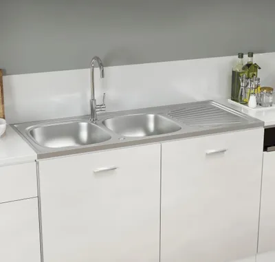 Zdjęcie produktu dla vidaXL Zlewozmywak podwójny srebrny 1200x500x155 mm stal nierdzewna