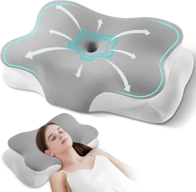 Immagine prodotto di Cuscino in memory foam - Cuscino ergonomico - Per un sonno confortevole - Altezza regolabile - 64 x 38 cm - Grigio chiaro