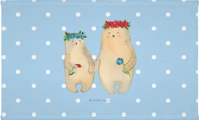 Produktbild von Mr. & Mrs. Panda Handtuch Bären mit Blumenkranz - Blau Pastell - Geschenk, Vorbild, Muttertag, Familie, frottee, 50x100, Tochter, Flauschtuch, Baumwollhandtuch, Family