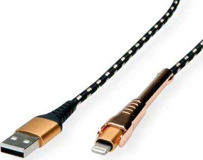 Obrázok produktu pre ROLINE 11.02.8923, 1 m, Lightning, USB A, Samec, Samec, Čierna, Zlato